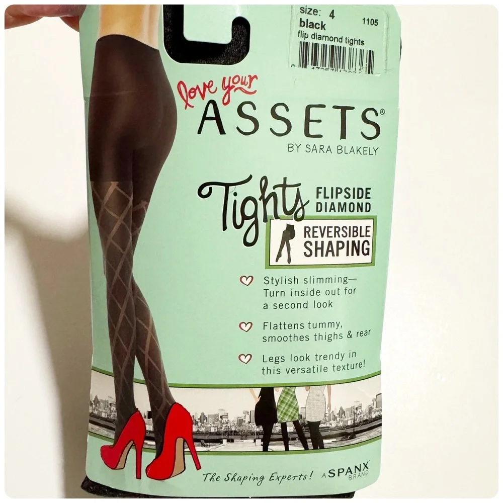 NEW Assets Spanx Flipside Diamond Shaping Tights Opaque Black Ash Size 4